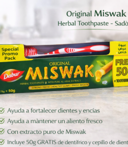 Pasta Dental Herbal Dabur Miswak + Cepillo – 50g Gratis