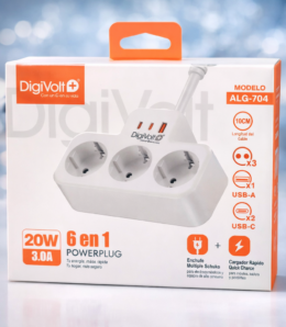 Regleta DigiVolt+ 6 en 1 con USB y Tipo C – Modelo ALG-704