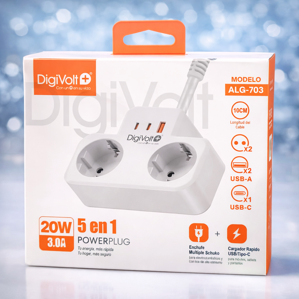 Regleta + PowerPlug 5 en 1 USB 20W – Modelo ALG-703