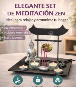 Set decorativo zen con incienso, velas y gong