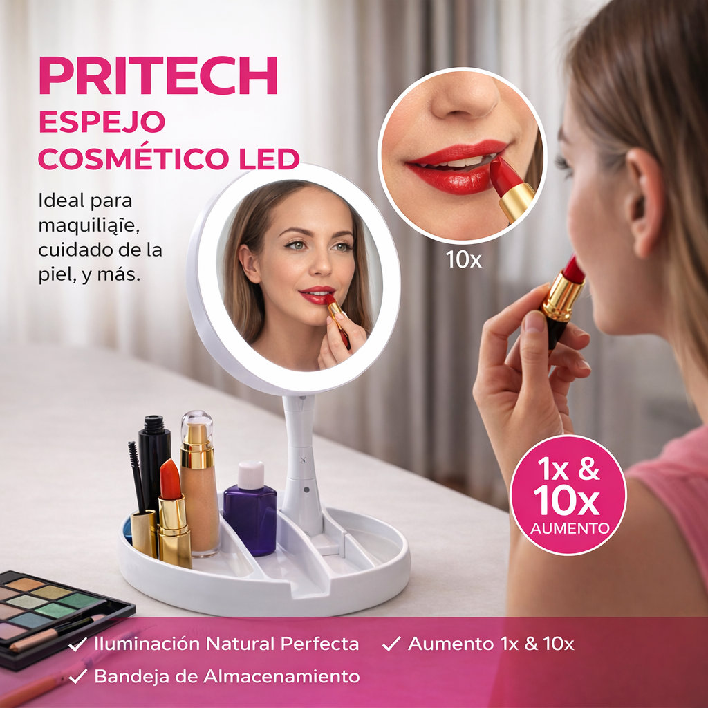 Espejo cosmético LED con aumento PRITECH BCM-1257